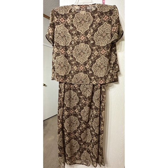 Kari New York VTG Brown Floral Paisley Dress Jacket Set Sleeveless Maxi Shift 10 - Picture 5 of 8